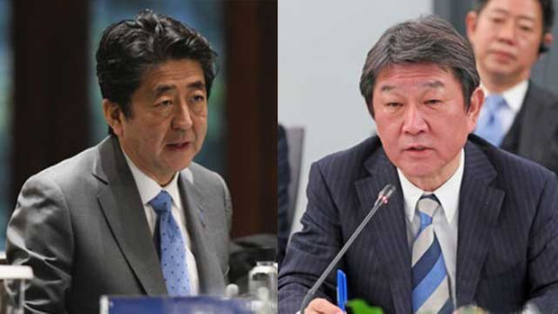 아베 신조 일본 총리와 모테기 도시미쓰 일본 외무상